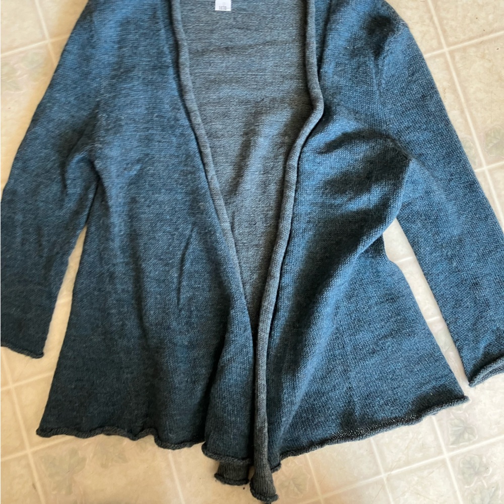 Eileen Fisher Mallard Green Open Cardigan Alpaca Merino Wool Small granny core - Picture 2 of 5